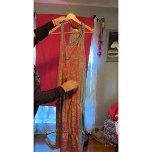 Paani Boho Paisley Floral Maxi Dress Tassel Tiered Sleeveless Size M